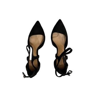 Gianni Bini Heels Womens Size 9.5 Black Suede D'Orsay Ankle Strap Stiletto Shoes